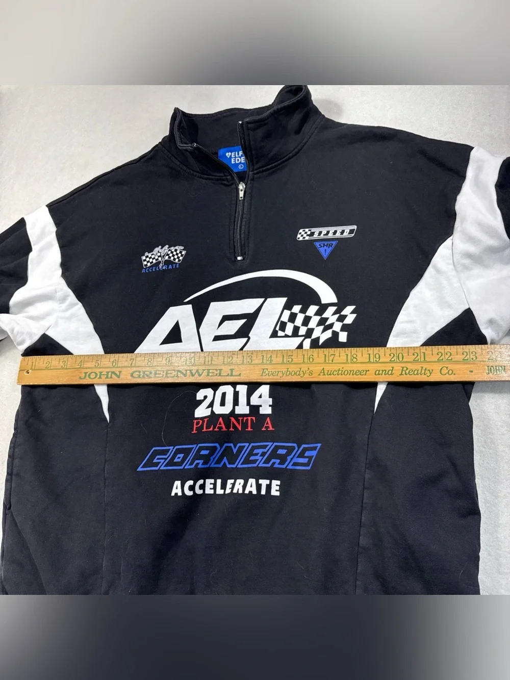 Aelfric Eden Black Racing Graphic Half-Zip Sweater with White & Blue Accents Lrg
